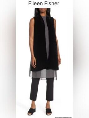 NWOT Eileen Fisher Longblack Velvet & Silk Vest Sz Large